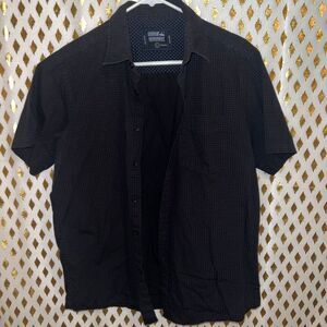 Monument Men’s casual button-down short sleeve shirt blue dots size L